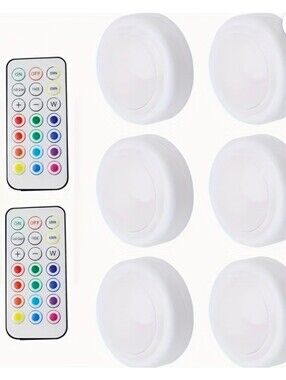 6-pack of wireless LED puck lights and 2 remotes nib designed for under-cabinet